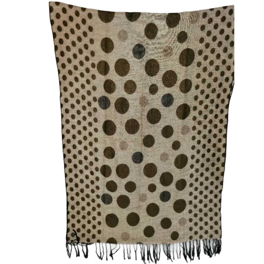 Reversible Brown and Tan Polka Dot Fringe Scarf/Wrap -26